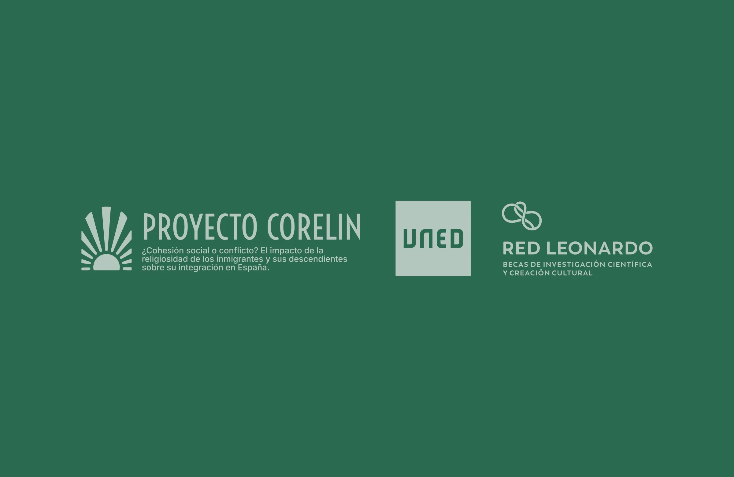 Logotipo de CORELIN junto a los de la UNED y la Red Leonardo sobre verde oscuro