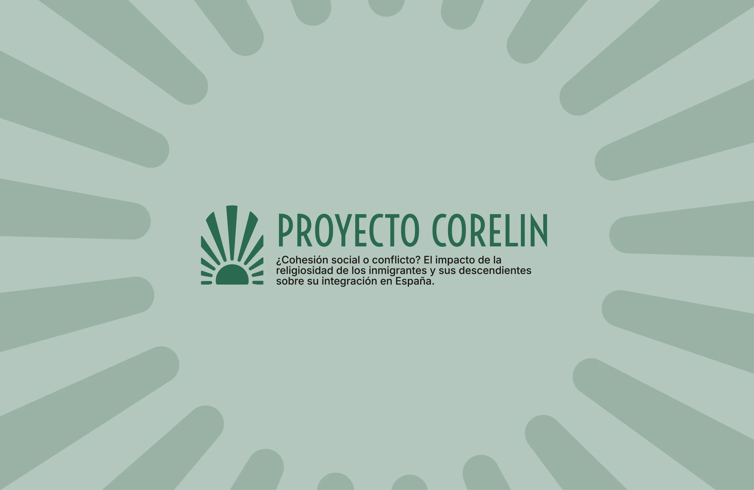 Logotipo de CORELIN rodeado de grandes rayos de sol usados como patrón de fondo