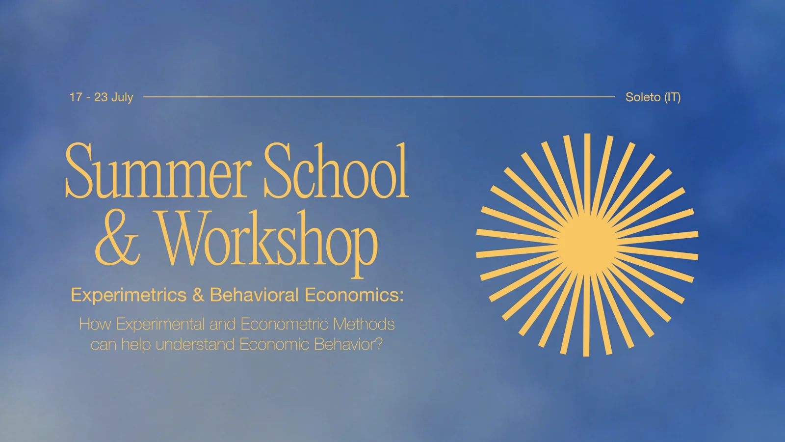Cartel de la Soleto Summer School con un sol amarillo sobre cielo azul