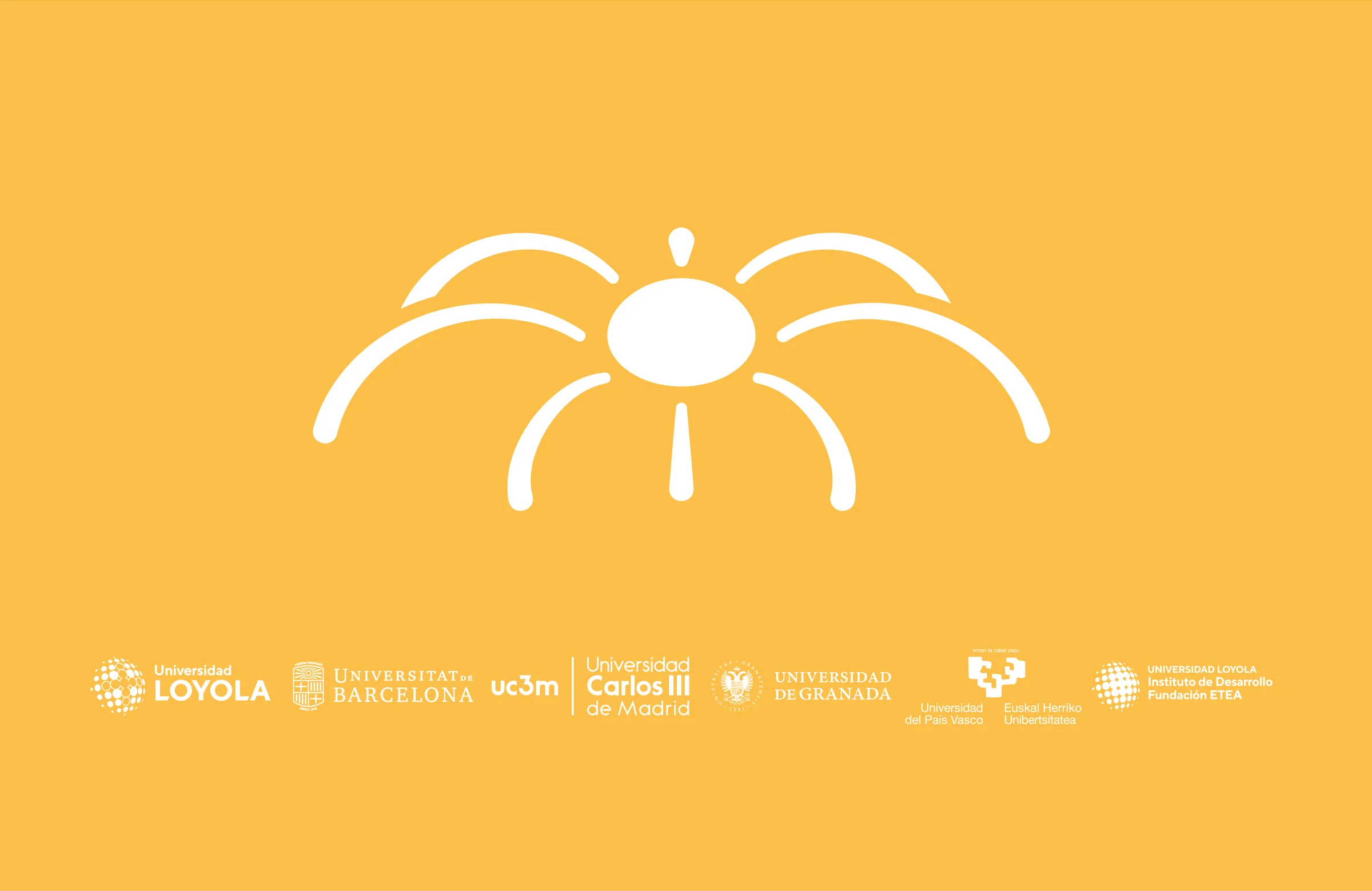 Símbolo de Teens Lab en blanco sobre amarillo, con los logotipos de la Universidad Loyola, la Universitat de Barcelona, la Universidad Carlos III de Madrid, la Universidad de Granada, la Universidad del País Vasco y el Instituto de Desarrollo de la Fundación ETEA